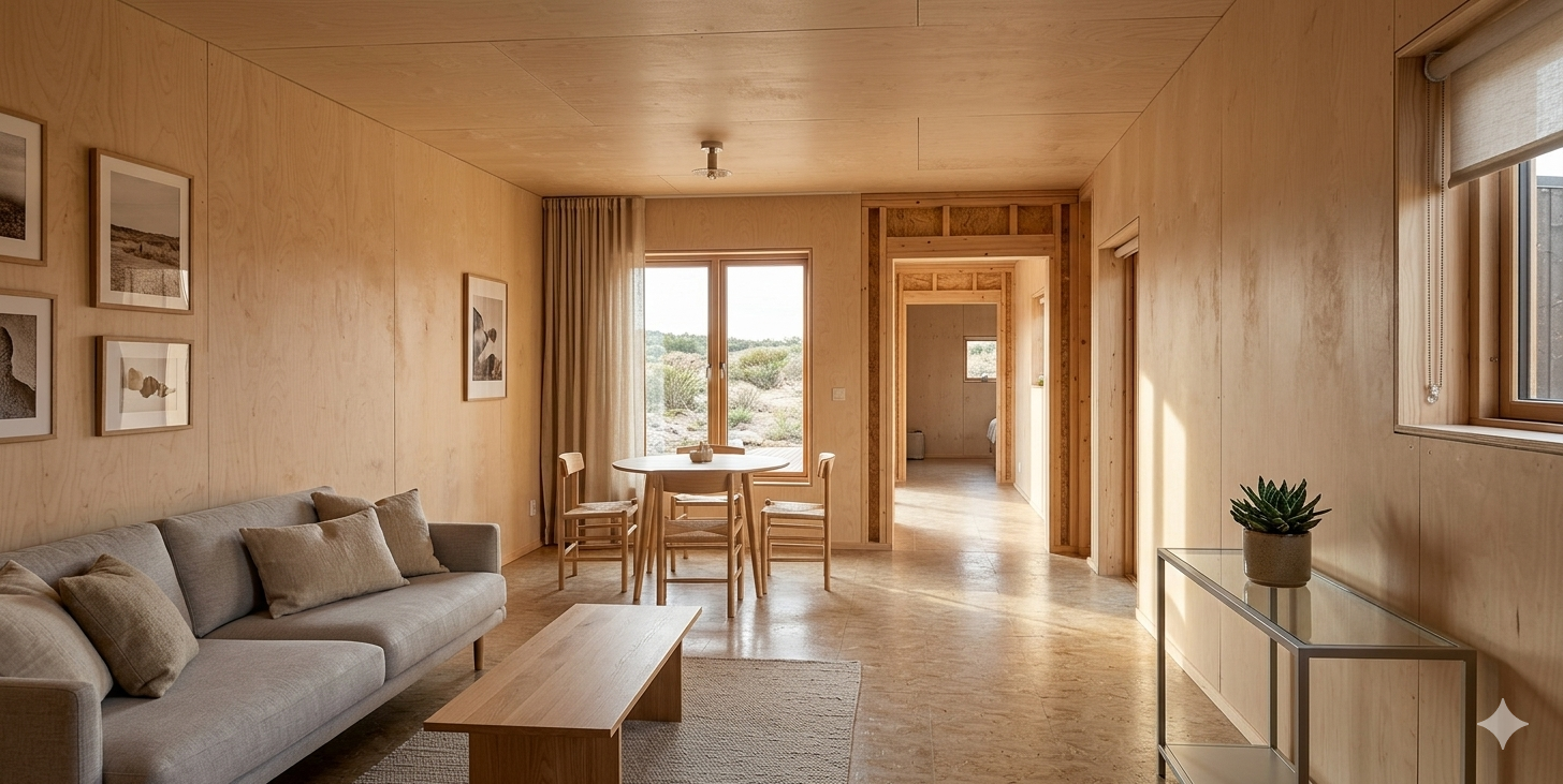 Intérieur TyMod avec vue sur la dune bretonne