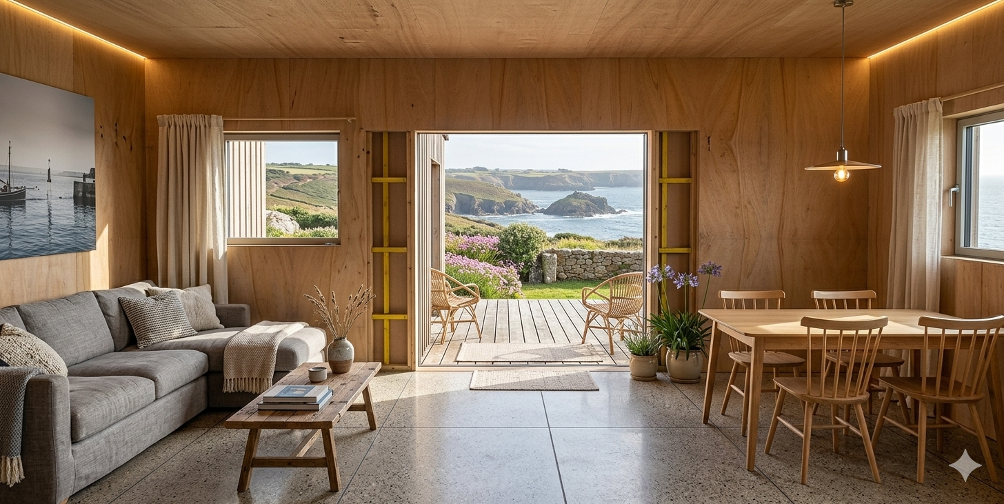 Intérieur salon TyMod avec vue sur la mer